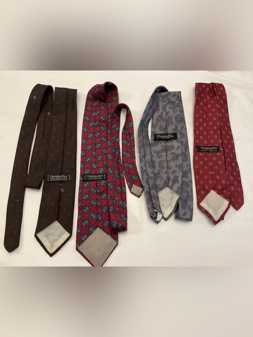 Vintage Christian Dior Lot Of 4 Bundle Ties Poly/Silk Assortment Of Patterns